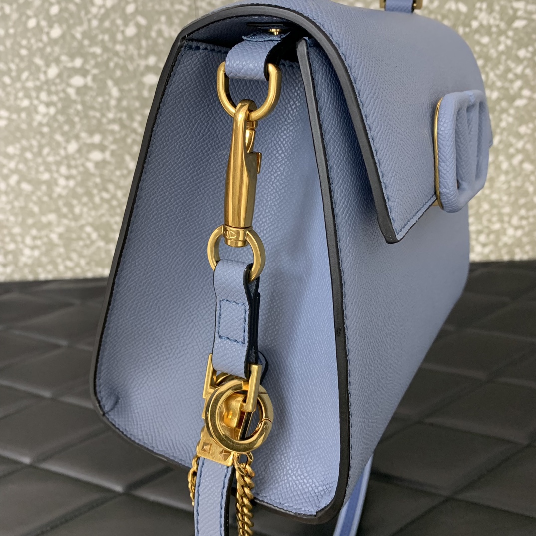 Valentino Garavani Vsling Small Handbag in Porcelain Blue Grainy Calfskin 